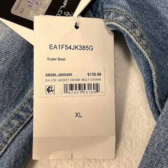 Erin Andrews Super Bowl LVIII Womens Denim Jacket Hoodie Cropped XL NWT - Picture 5 of 16